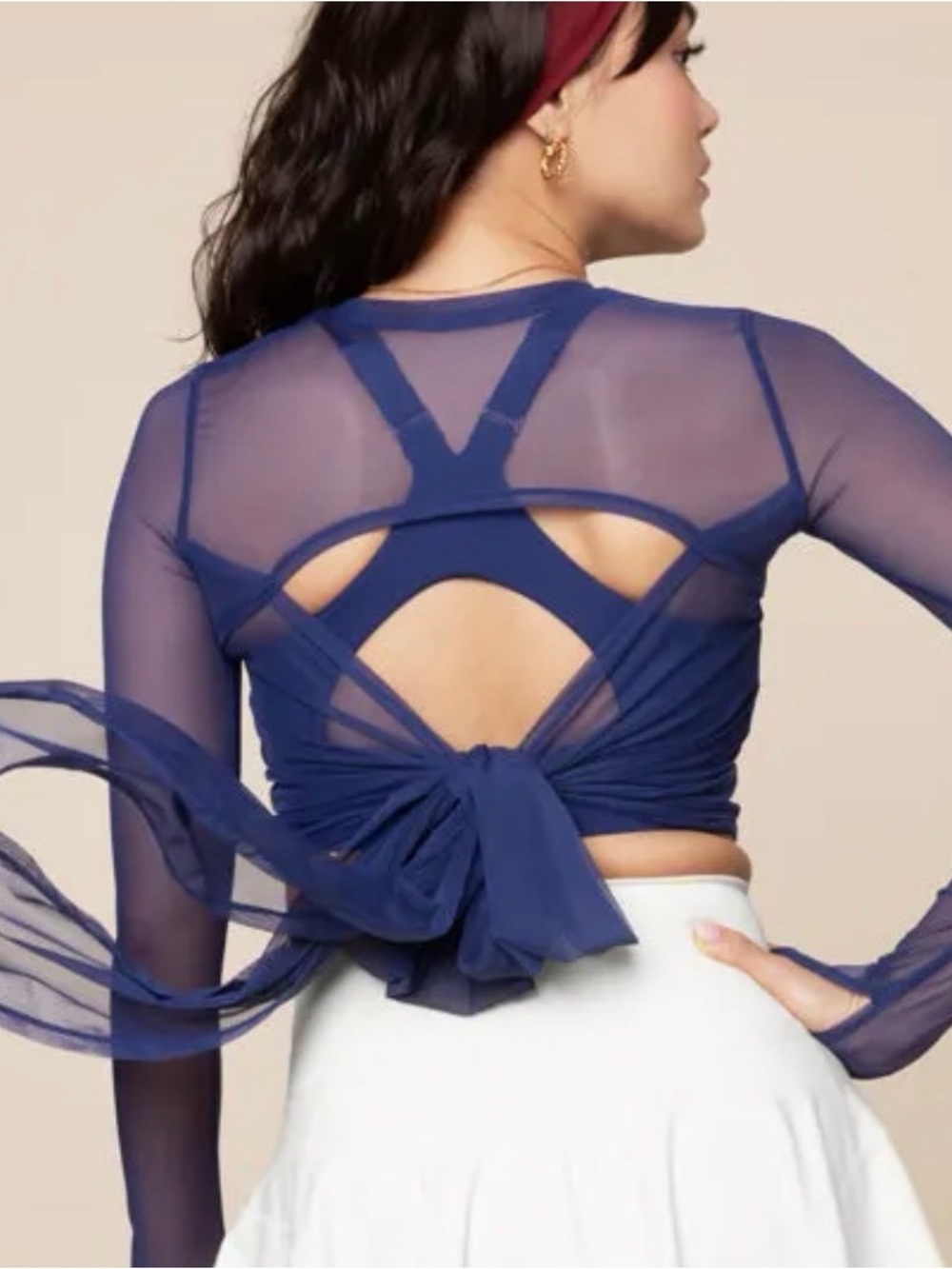 Popflex Bow Back Mesh Reversible Long Sleeve Top - Sapphire